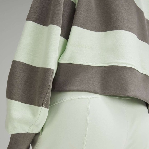 Lululemon Perfectly Oversized Cropped Crew Pack Stripe Grey Sage Kohlrabi Green - Picture 3 of 8